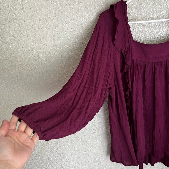 Burgundy Ruffle Blouse - Picture 2 of 6